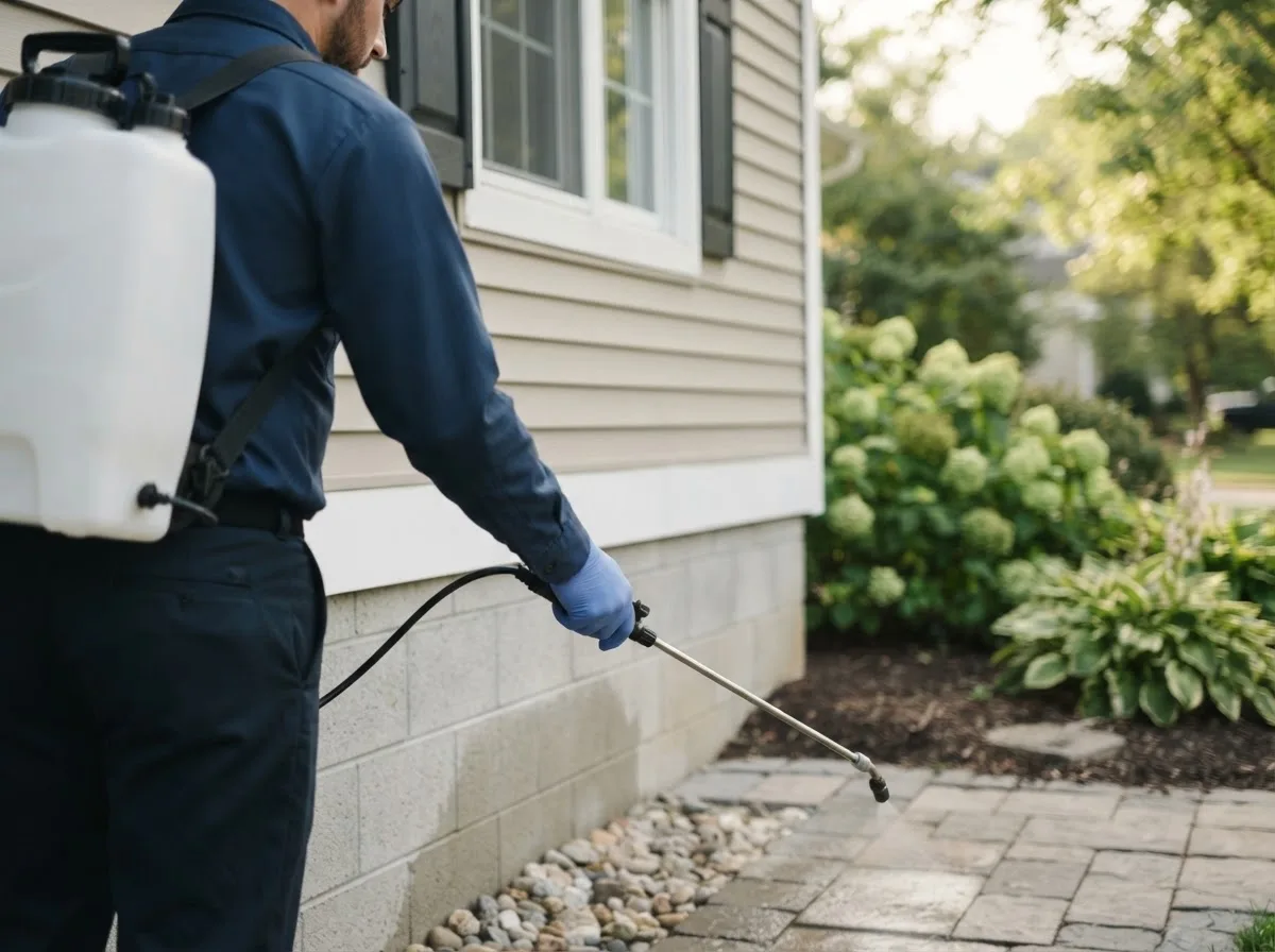 Pest control technician inspecting a home in London, OH